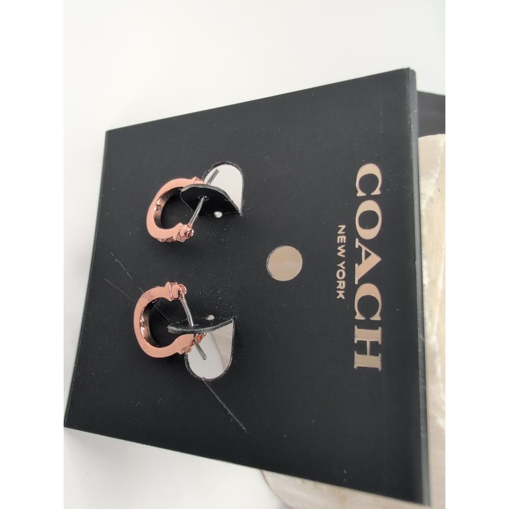 COACH New York Rose Gold Tone Small Pave Crystal Hinged Hoop Earrings F54497